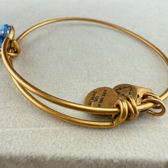 Alex And Ani Blue Teardrop Charm Gold-Tone Adjustable Bangle Bracelet Women’s Je - Picture 4 of 7